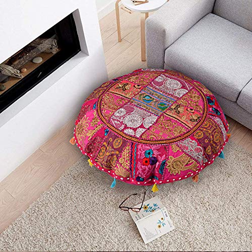 Rajasthani Handmade Colorful Decorative Floor Pillow Cover Meditation Patchwork Patchwork Cushion Seating Accent Boho Chic Indian Handmade Cover ONLY (Pink, 32X32 Inches) - color: Pink