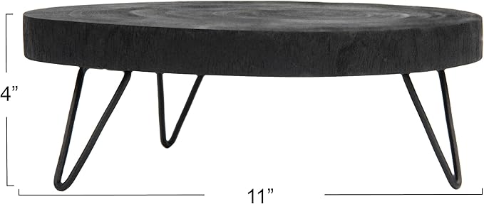 Creative Co-Op Decorative Paulownia Wood Pedestal, Black, 11"