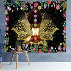 Ine Ive African Chakra Tapestry African American Woman Zen Meditation Poster Starry Sky Flower Garden Inspirational Afro Yoga Wall Art Tapestry for Bedroom Dorm Decor (60x60 inch) - size: 60x60 inch