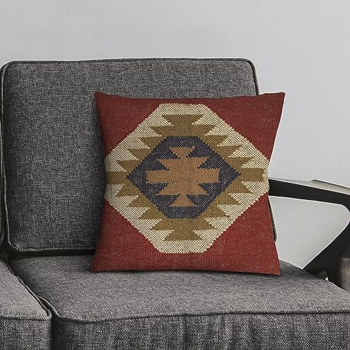 Indian Jute Wool Kilim Cushion Cover Handwoven Tribal Pillow Boho Rustic Decor for Sofa Chair Bed Multicolor Vintage Throw Pillow - color: Multi 13