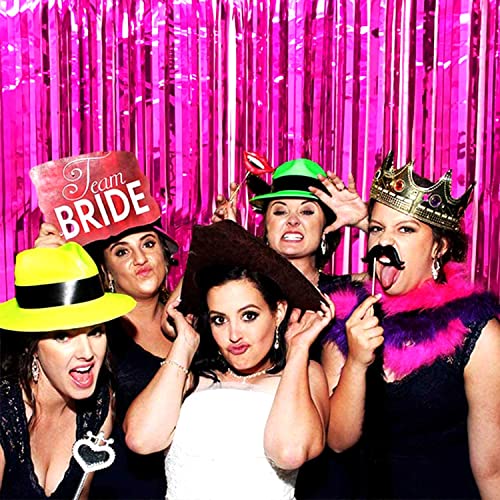 4 Pack Fuchsia Foil Fringe Curtain Backdrop,3.28Ft x 8.2Ft Metallic Tinsel Foil Fringe Streamer Curtains for Party,Photo Booth Props,Birthday,Graduation Decoration Party Supplies - color: Fuchsia