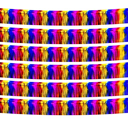 6 Pack 10 Feet Foil Fringe Garland Metallic Tinsel Streamers Banner Wall Hanging Curtain Backdrop Banner for Parade Floats, Thanksgiving, Christmas, Birthday, Halloween Party Decorations(Rainbow) - color: 6 Pack Rainbow a