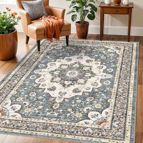 TOPRUUG Washable Oriental Area Rug - 3x5 Rugs for Living Room Soft Carpet for Bedroom Waterproof Floral Distressed Indoor Stain Resistant Non-Shedding Floor Carpets (Blue, 3X5) - color: Blue, size: 3' x 5' (Rectangular)