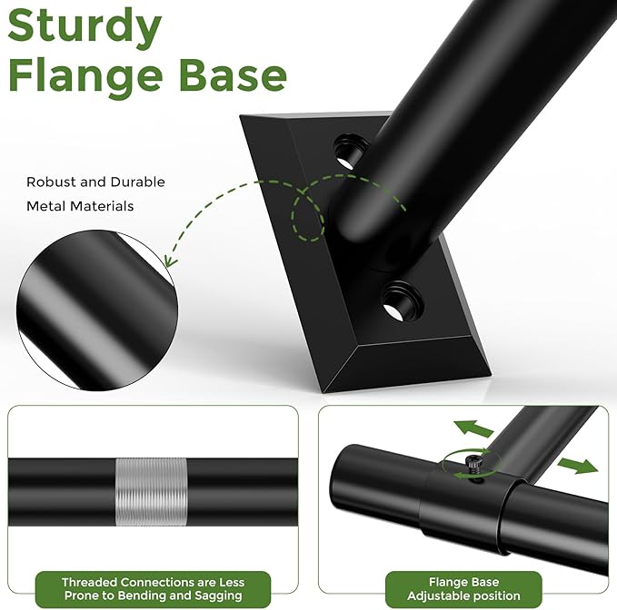 Hanging Planters for Indoor Plants, 32 Inch Heavy Duty Plant Hanger Indoor, 1 Inch Diameter Metal Rod, Hanging Plant Holder for Window Wall, Matte Black, Square Flange Base, Pot Not Included