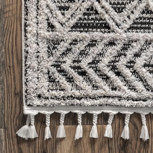 nuLOOM 4x6 Ansley Moroccan Tassel Area Rug, Grey, High-Low Textured Bohemian Design, Plush High Pile, Stain Resistant, For Bedroom, Living Room, Hallway, Entryway