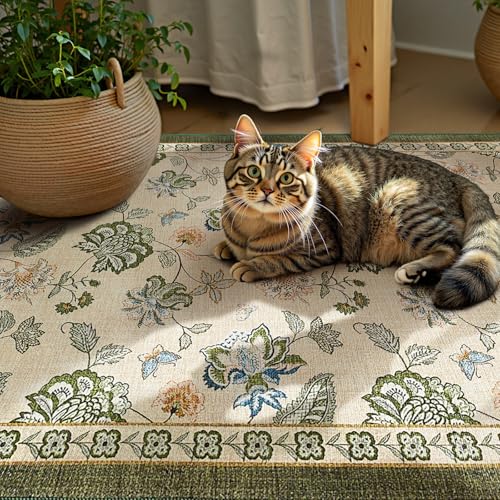 jinchan Elora 3x5 Floral Rug for Entryway Washable Kitchen Rug Vintage Romance Design Small Mat Non Slip Indoor Doormat Lightweight Low-Profile Throw Carpet for Bathroom Laundry Room, Green/Beige - color: Bloom Green/Beige, size: 3' x 5' (Light Weight)