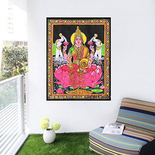 Rastogi Handicrafts Cotton Wall Hanging Laxmi Maa 40" X 30" Poster Size (LAXMI-G) - color: LAXMI-G
