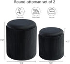 Round Set of 2 Ottoman with Storage-Upholstered Velvet Vanity Stool for MakeupMultifunctional Ottomans Coffee Table Padded Seat Foot Rest for Living Room&Bedroom (Black)