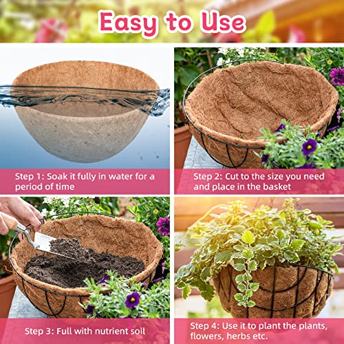 Riare 4 Pack 20 Inch Round Coco Liners Replacement, 100% Natural Coconut Coir Liners for Hanging Baskets, Garden Flower Vegetables Planter Pot, Window Box, Fence, Decks - size: 20inch