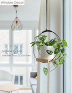 Plant Hangers Indoor with Wood Base -2 Pack Boho Macrame Hanging Plant Holder for Indoor Plants Hanging Planter for Wall/Window/Room Decor Black (Pot & Plant Not Included)