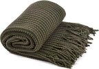 Blagic Knitted Throw Blanket for Couch Soft Farmhouse Boho Throw Blanket with Tassels Home Decorative Lightweight Throw Blankets,Dark Green Throws for Bed/Chair/Sofa, Wheat Textured, 50" W x 60" L