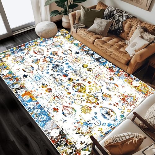 Blue Yellow Vintage Distressed Retro Floral Area Rugs 2x3 Faux Wool Soft Thick Non Shedding Boho Rug for Living Room Bedroom Diningroom Unique Modern Design Framhouse Office Dorm Floor Carpets - color: H, size: 2x3
