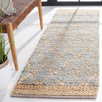 SAFAVIEH Natural Fiber Collection Runner Rug - 2'6" x 8', Light Blue, Handmade Boho Moroccan Trellis Jute, Ideal for High Traffic Areas in Living Room, Bedroom (NF951L)