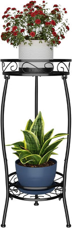 H HOMEXIN Plant Stand Indoor Outdoor, 2 Tier Metal Tall Planter Stand 26.5" Flower Stand Holder Heavy Duty Rustproof Plant Shelf Rack for Corner Garden Patio Lawn Balcony office
