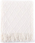 BATTILO HOME Large Cream Throw Blanket with Fringe, End of Bed Throw Blankets White,Spring Throw Blanket for Couch Sofa Indoor Outdoor, 52"x80"