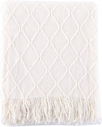BATTILO HOME Large Cream Throw Blanket with Fringe, End of Bed Throw Blankets White,Spring Throw Blanket for Couch Sofa Indoor Outdoor, 52"x80"