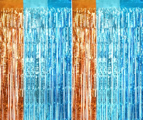 TONIFUL Orange Blue Door Streamers,Blue and Orange Photo Booth Backdrop Metallic Streamers Foil Fringe Curtain for Birthday,New Year,Graduation,Grad,Bachelorette Party Streamers Decoration - color: Orange Blue