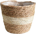 Water Hyacinth & Corn Stalk Woven Plant Basket with Plastic Liner Indoor Rustic Planter Basket for Home Floor Potted Plants Decorative Flower Pot Holder(7.09inch)