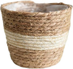 Water Hyacinth & Corn Stalk Woven Plant Basket with Plastic Liner Indoor Rustic Planter Basket for Home Floor Potted Plants Decorative Flower Pot Holder(8.66inch)