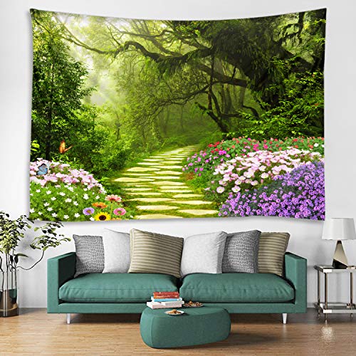 LYFANS Tree Garden Printed Fabric Tapestry Decorative Wall Art Tablecloth Bed Cover Picnic Carpet Beach Towel Bedroom Dormitory Living Room Multi functional Tapestry 79 x 59 inches - color: Big Tree Garden, size: 79x59inch