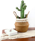 Boho Woven Seagrass Belly Basket for Storage Plant Basket or Toy Basket Living Bathroom (Large, Beige)