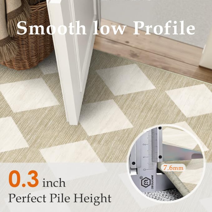 PureCozy Checkered 2x6 Runner Rug for Hallways Beige Washable Long Carpet Non-Slip Low Pile Modern Soft Indoor Accent Throw Rugs for Entrance Kitchen Bedroom Dining Laundry - color: Checkered Beige, size: 2' x 6' (Runner)