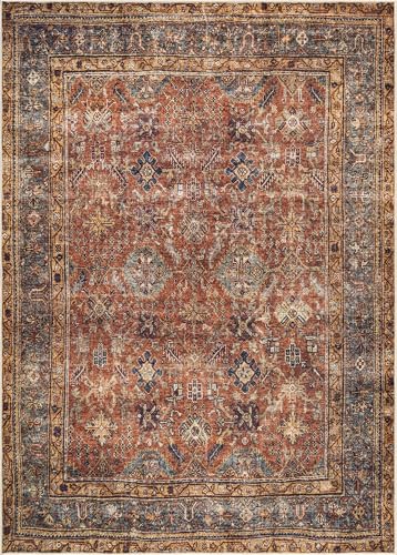Bloom Rugs Washable Non-Slip 2' x 3' Rug - Terracotta/Mustard Traditional Oriental Area Rug for Living Room, Bedroom, Dining Room, and Kitchen - Exact Size: 2' x 3' - color: Terracotta / Mustard, size: 2' x 3' (Rectangular)
