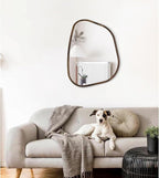 Asymmetrical Mirror Irregular Oval Wall Mirror Modern Wood Frame Unique Shape Wall Mounted Vanity Artistic Mirror Decorative for Living Room Bedroom Bathroom Entryway Hallway 20"x16"