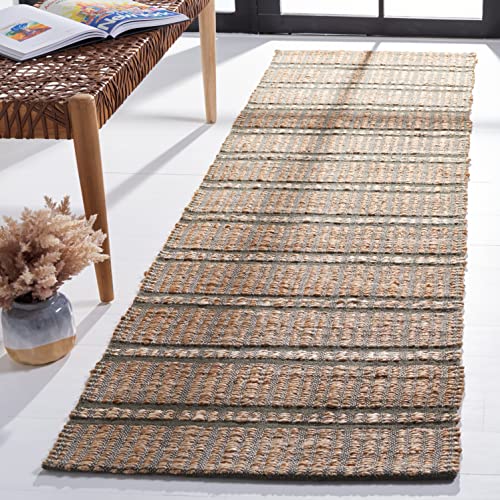 SAFAVIEH Natural Fiber Collection Runner Rug - 2'3" x 8', Olive & Natural, Handmade Boho Stripe Farmhouse Rustic Jute & Cotton Jute, Ideal for High Traffic Areas in Living Room, Bedroom (NFB656X) - color: Olive/Natural, size: 2'3" x 8' (Runner)