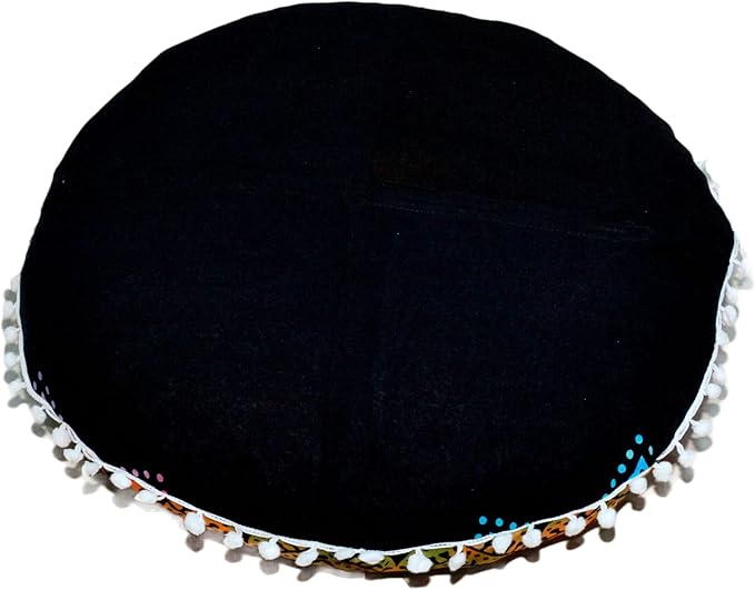 Round Mandala Floor Pillow Cover Seating Cushion Throw Cover Hippie Decorative Bohemian Ottoman Pouf Cover, Pom Pom Pillow Cases,Boho Indian 22 Inches (Multi Flower)