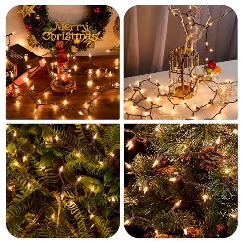 Christmas Lights,100 Count Warm White Lights with Brown Wire,21ft UL Certified Tree String Lights for Indoor Outdoor Christmas Decoration,Home Garden,Party Decorations - color: Warm White Brown Wire