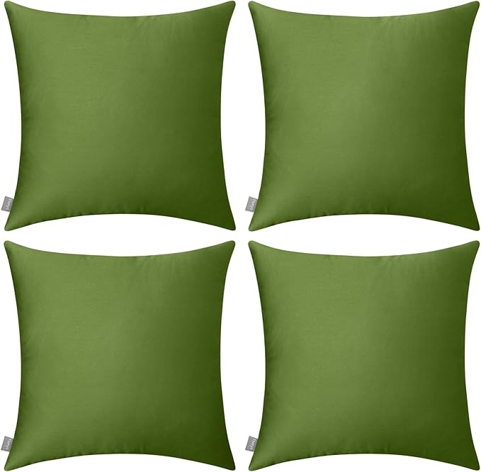 Thmyo 4-Pack 100% Cotton Comfortable Solid Decorative Throw Pillow Case, Square Cushion Cover Pillowcase Sublimation Blank Pillow Covers DIY Throw Pillowcase for Sofa(20x20 inch/ 50x50cm,Olive Green)