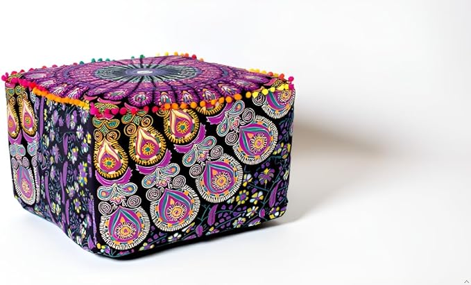 CRAFT KALA Mandala Meditation Floor Pillows Square Pillow Cover Seating Hippie Decorative Adults Bohemian Cushion Cover Outdoor Living Room Throw Ottoman Poufs Cover 16X16X14 inches,Pink Yellow Mirchi