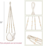 Dahey Macrame Plant Hanger Set of 2 Indoor Outdoor Hanging Planter with Wood Beads Decorative and 2 Hooks Flower Pot Plant Holder No Tassels for Boho Home Decor, 35 Inch, Ivory(Pots Not Included)