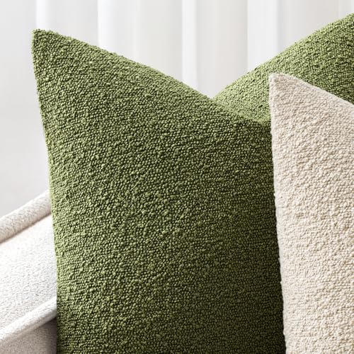Pack of 2 18x18 Inch Decorative Boucle Throw Pillow Covers Textured Square Pillowcaes Accent Solid Cozy Soft Cushion Covers Home Decor for Sofa Couch Living Room Home Decor,Olive Green - color: Olive Green, size: 18" x 18" (Pack of 2)