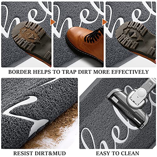 Door Mat (30"x17.5",Grey), Welcome Mat Low Profile Front Doormat Non Slip Rugs for Entryway, Patio, High Traffic Areas - color: Grey, size: 1'6" x 2'6" (Rectangular)