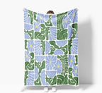 Boho Abstract Colorful Floral Throw Blanket, Vintage Retro Patchwork Blue Green Flower Botanical Geometric Aesthetic Groovy Flannel Throw Blanket for Chair Bed Sofa Couch, 50X60IN