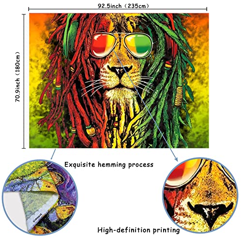 Simsant Rasta Rastafarian Lion Head Bob Tapestry Wall Hanging for Living Room Bedroom Dorm - Psychedelic Decor (92.5"x70.9") - size: 92.5"L x 70.9"W