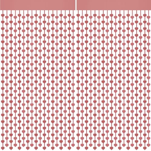 2 Pack 3.2ft x 6.6ft Valentine's Day Metallic Foil Fringe Curtain, Rose Gold Heart Shape Tinsel Curtains Streamers Photo Props Backdrop for Valentine's Day Engagement Wedding Party Decorations… - color: Rose Gold