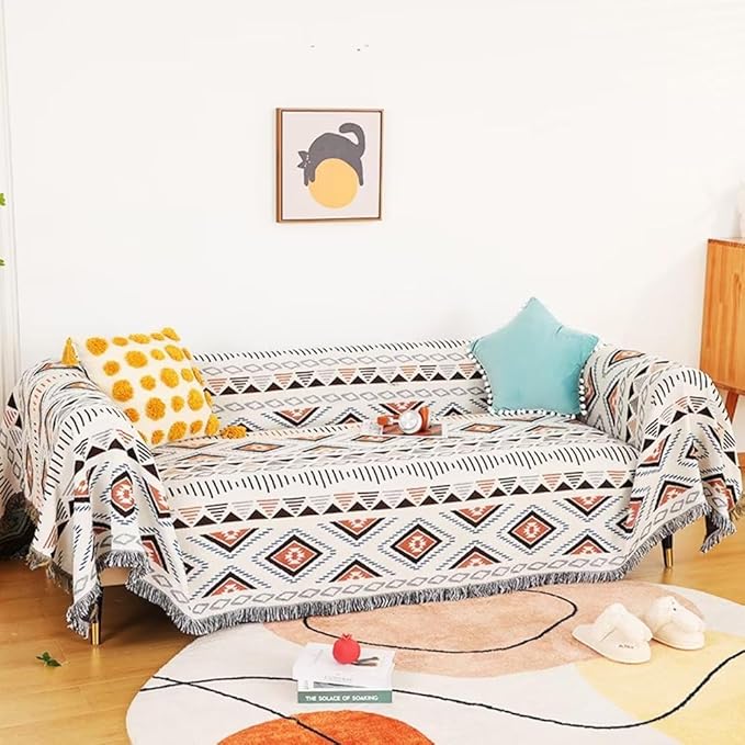 Lqprom Boho Throw Blankets Knit Bed Blankets with Tassel Aztec Western Throws Cover Farmhouse Decor for All Season Sofa Couch Chair Outdoor Camping Picnic Tent Beach Car Traveling 51"x71"