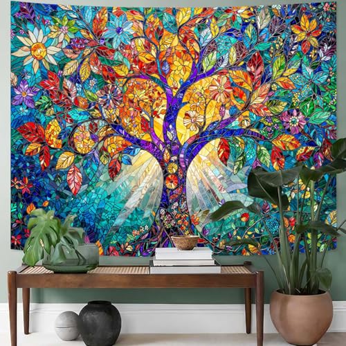 Lunerfex Tree of Life Tapestry Stained Glass Tapestry Wall Decor Tapestries for Bedroom Art Tapestries Wall Hanging for Bedroom Living Room Glass-Tree-02 44"x60" - color: Colorful, size: 60"L x 44"W