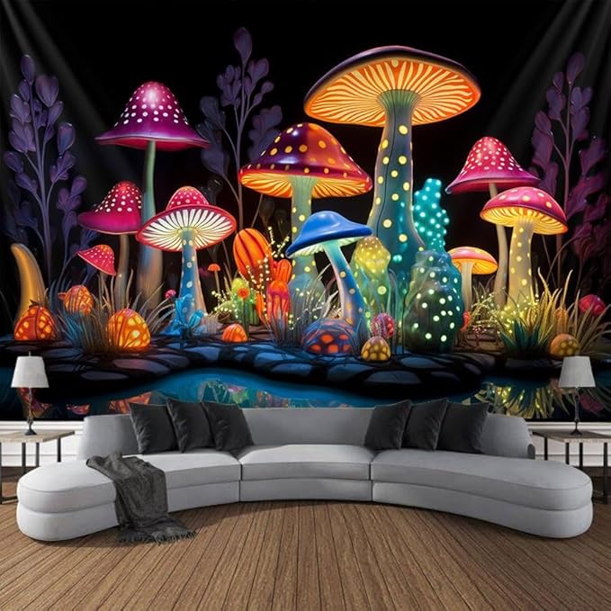 MiniInTheBox Blacklight Wall Decor Tapestry for Bedroom, Fantasy Funny Plan Hanging UV Reactive Black Light Moon Tapestries Art Mural Living Room Dorm Decorations Halloween Gifts