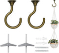 2 Sets Heavy Duty Swag Ceiling Hooks for Hanging Plants with Hardware, Cavity WallFixing, Easy to Install, Holds Up to 30 lbs, Antique Brass for Home & Garden
