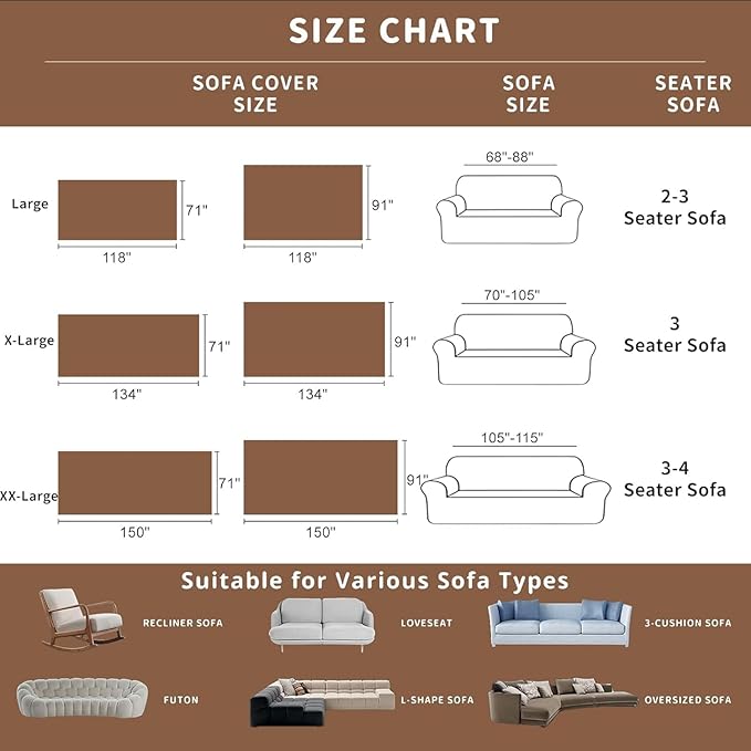 ROOMLIFE Black Couch Cover Sofa Covers, Chenille Couches Covers for 3 Cushion Sofas, Non Slip Soft Breathable Sofa Slipcovers for Pet, Washable Furniture Protector with Tassel,71''X134”