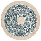 SAFAVIEH Cape Cod Collection 3' Round Light Blue / Natural CAP210M Handmade Braided Jute & Cotton Area Rug - color: Light Blue/Natural, size: 3' (Round)