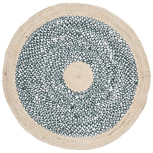 SAFAVIEH Cape Cod Collection 3' Round Light Blue / Natural CAP210M Handmade Braided Jute & Cotton Area Rug - color: Light Blue/Natural, size: 3' (Round)