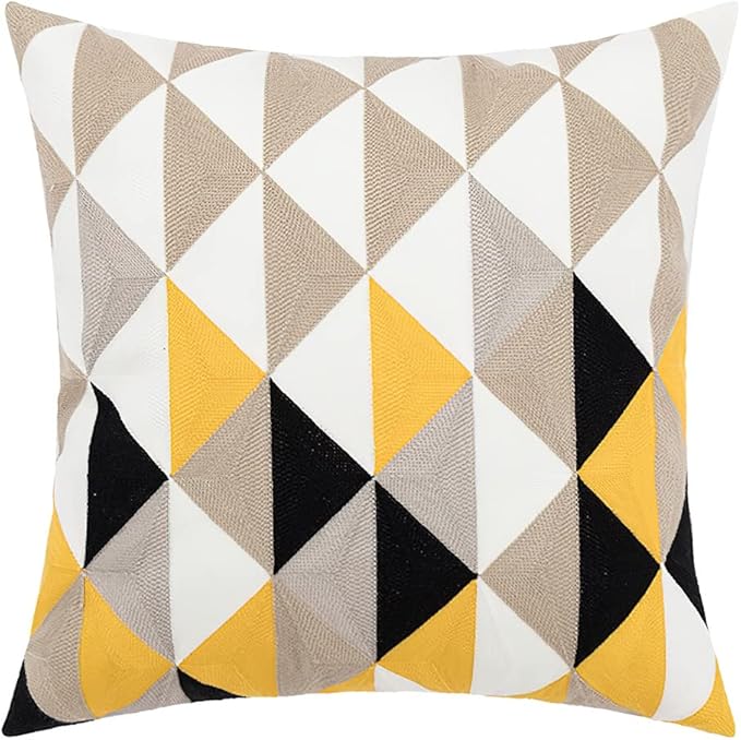 vctops Embroidery Cotton Decorative Throw Pillow Cover Boho Geometric Pattern Cushion Cover for Couch Sofa Bed (Geometric B,18"x18")