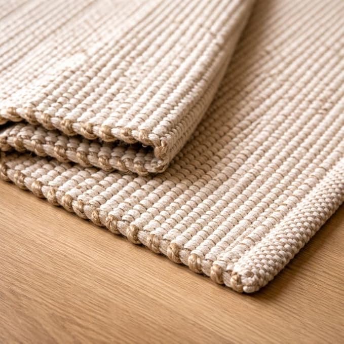 S & L Homes Jute Cotton Hand Woven Natural Farmhouse Area Rug for Living Room - Rustic Vintage Bohemian Décor - (9' x 12' Natural)