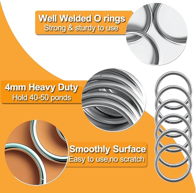 Ewparts Metal O Ring 1.5 inch Solid Metal Rings for Crafts 1.5 in 12 Pack 4mm Thick Heavy Duty 1 1/2 inch Welded O Rings Macrame for Sewing,Dog Leash,Dog Collor,Macrame Plant Hanger