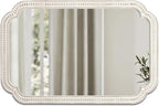 Rustic White Mirrors for Bathroom 24" X 36", Hanging Distressed Finish Carved Wood Scalloped Farmhouse Wall Mirror, Decorative Arched Corner Vintage Mirror, Boho Rectangular Mirrors